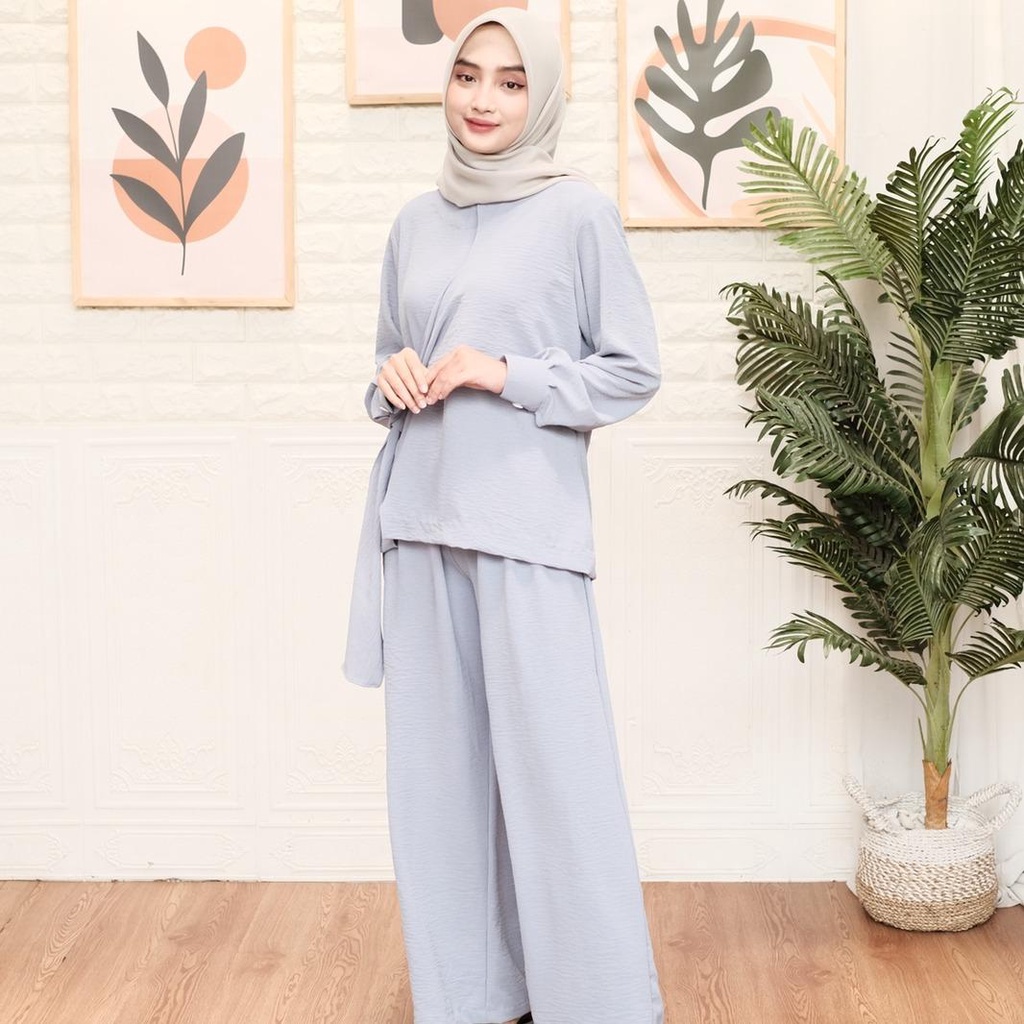 BEFAST - ZNF OOTD WANITA SETELAN WITA / One Set Tiara Crincle / Pakaian Casual Wanita / Outfit Daily Wanita Hijab / Oneset Wanita model Terbaru / Fashion Kekinan Remaja ABG / Setelan Polos Formal / Set Atasan Lengan Panjang+Celana Kulot