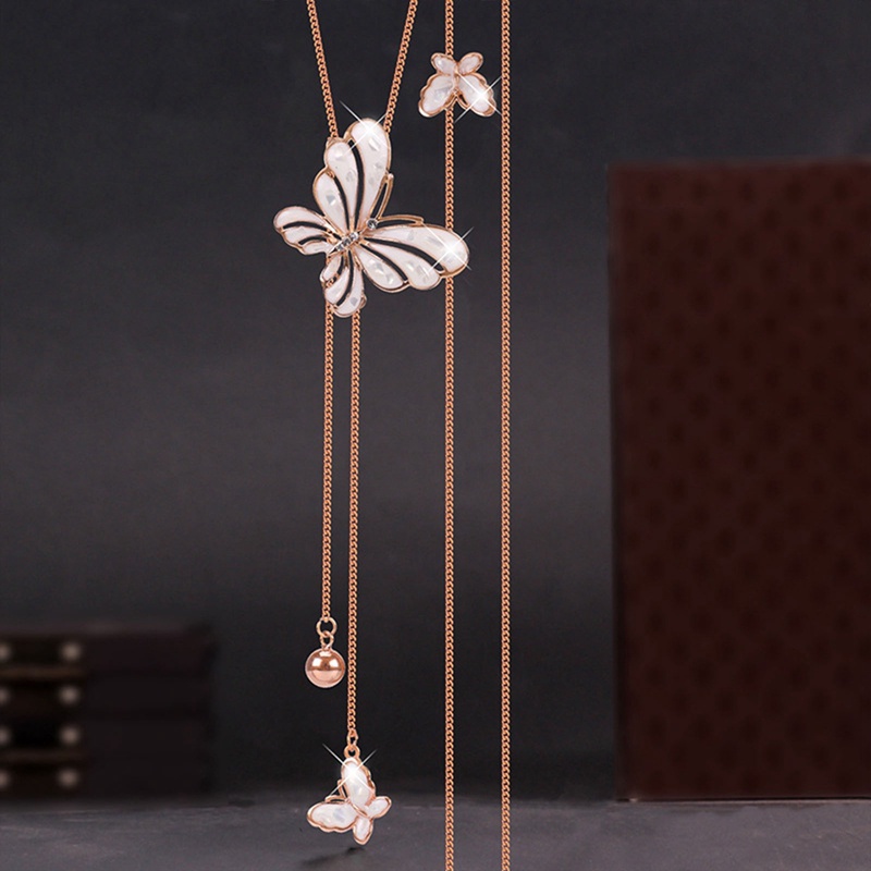 Wanita Zirkon Kupu-Kupu Panjang Tembaga Kalung Fashion Rantai Logam Kristal Hewan Liontin Kalung Disesuaikan