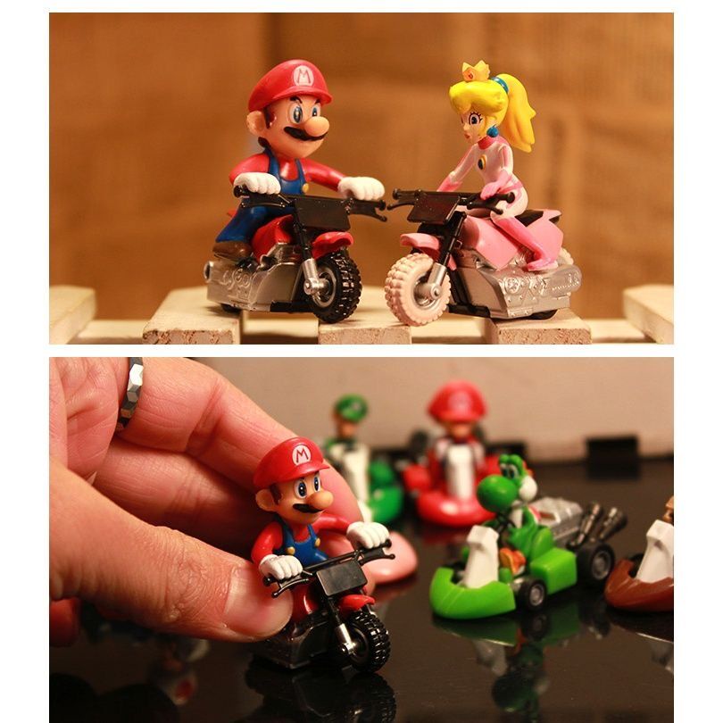 10pcs/set Super Mario Pull Back Car Figure Mario Bowser Peach Yoshi Action Figure Mainan Game Balap Mobil Koleksi Mainan