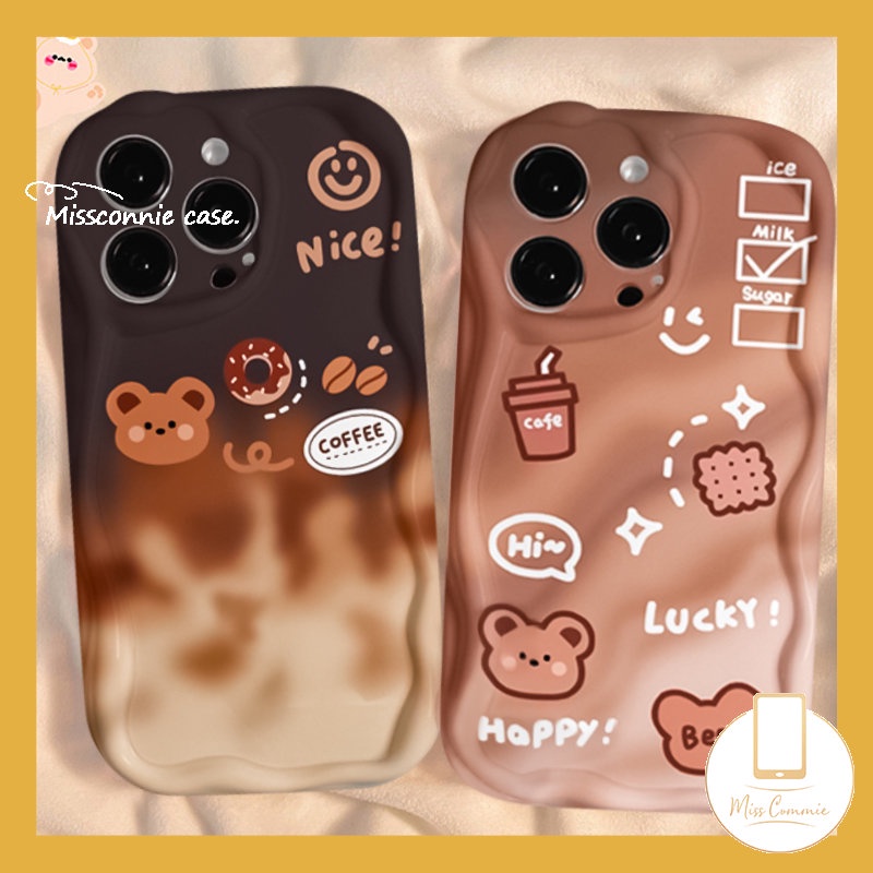 Untuk Realme C21Y C31 C35 C12 C25s C55 C30 C53 C25 C11 C15 5 7i 5i 5s 6i 9i C33 C25Y C21 C17 C3 C20 C20A C3 C1 Lucu Kartun Beruang Gradiasi Kopi Donat 3D Bergelombang Curved Edge Case