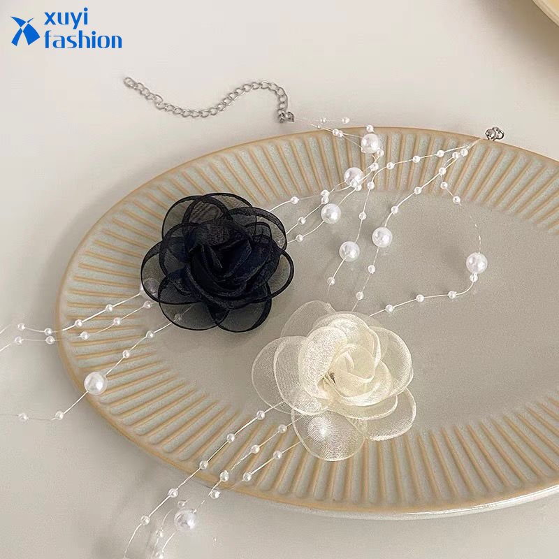 Kalung Choker Mutiara Kasa Renda Phantom Bunga Necklaces Untuk Wanita Fashion Perhiasan Aksesoris