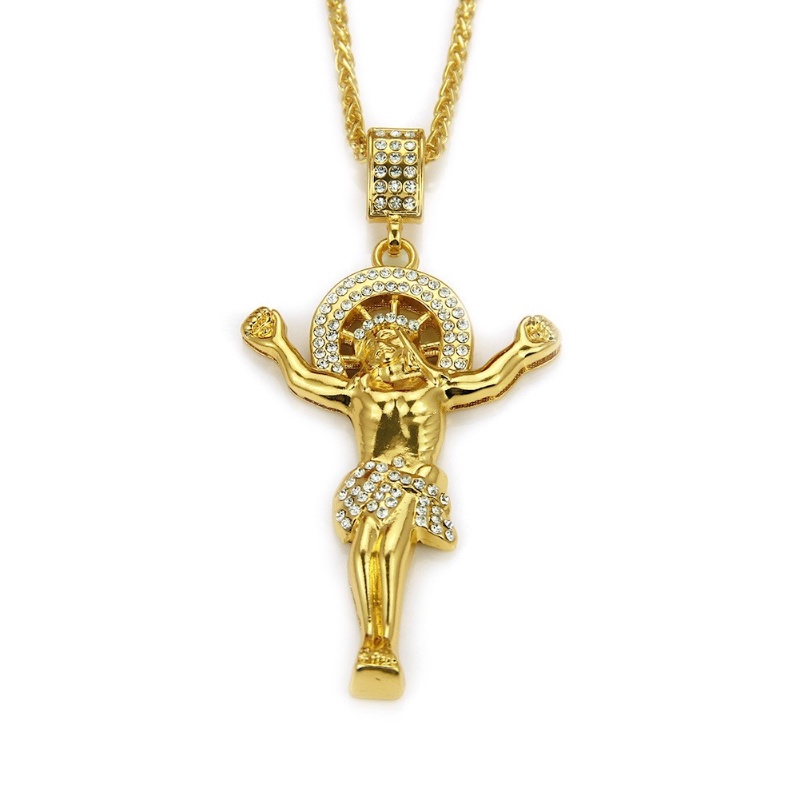 Z H Perhiasan Vintage 18K Emas Berlian Yesus Liontin Fashion Pria Anti Karat Kalung Liontin Hip Hop Pesta Baja Titanium Perhiasan Aksesoris