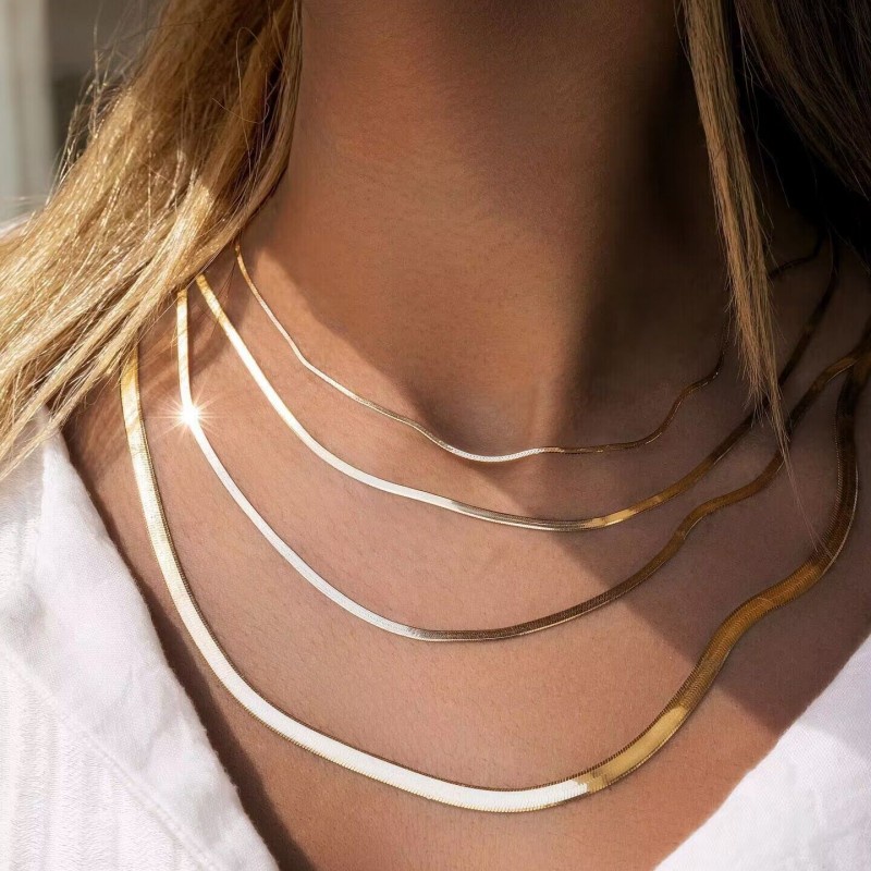 Snake Bone Necklace Kalung Choker Multilayer Emas Untuk Aksesoris Perhiasan Fashion Wanita