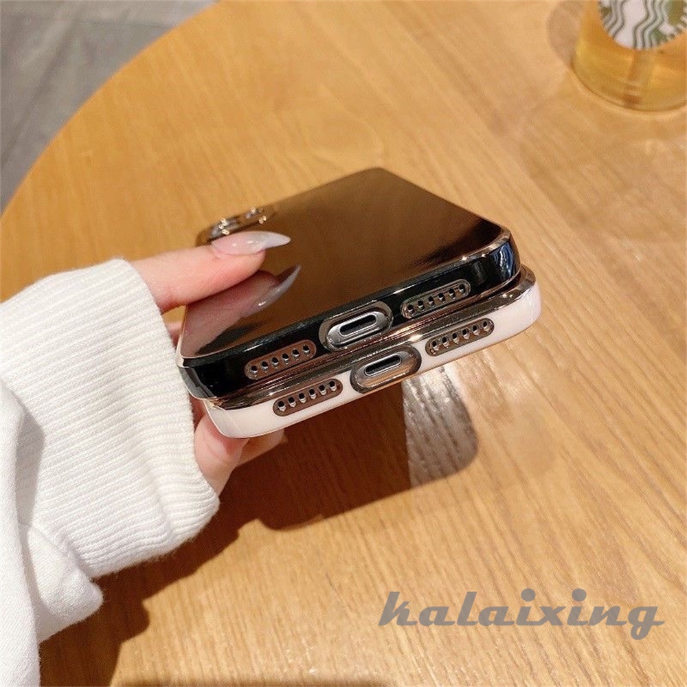 Soft Case Plating Mewah Untuk iPhone 14 Pro Max13 12 11 Pro Max 7plus8plus7 +8+Xs Max XR Square Border Dengan Golden Line