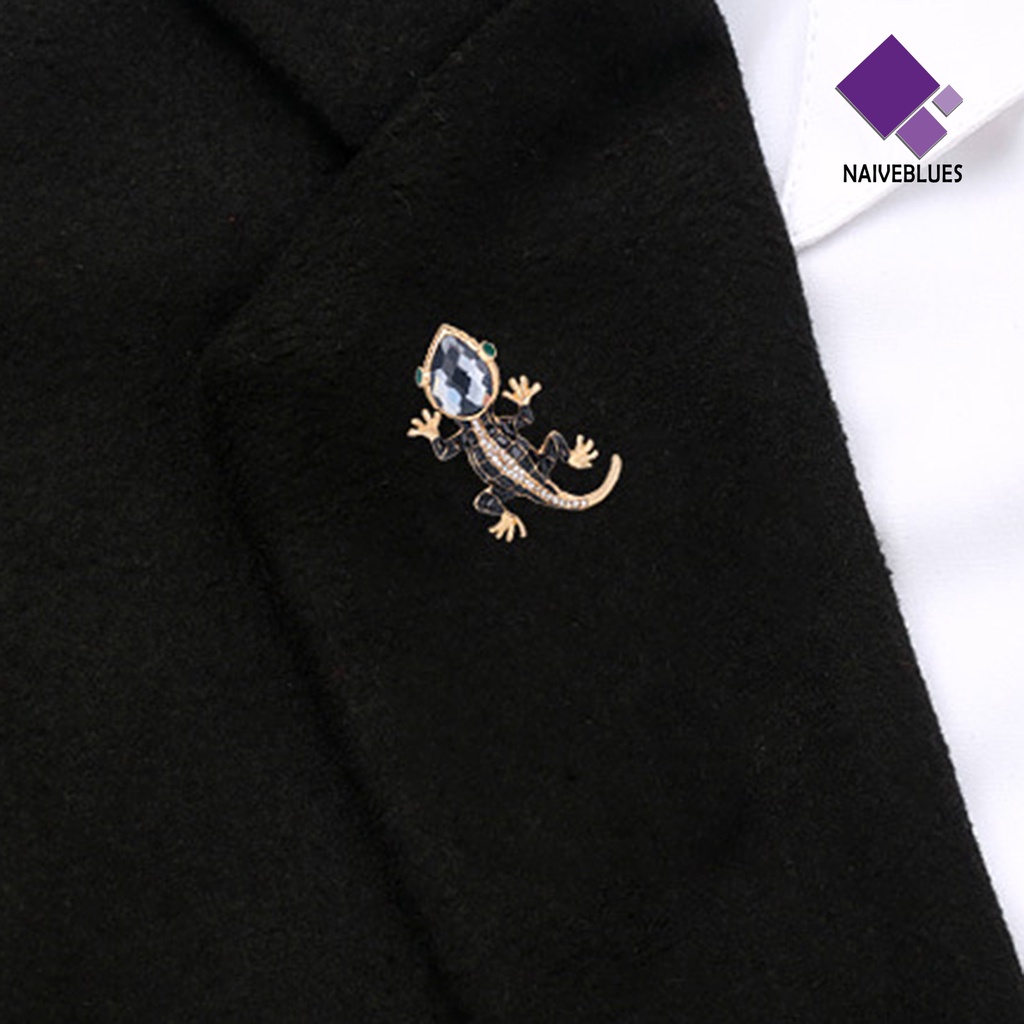 &lt; Naiveblues &gt; Bros Pin Bentuk Cicak Berlian Imitasi Perhiasan Tahan Lama Kartun Lapel Brooch Decor