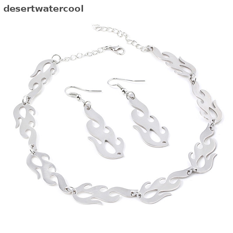 Deid Punk Flame Kalung Klavikula Hip Hop Rantai Gelang Logam Lady Choker Perhiasan Martijn