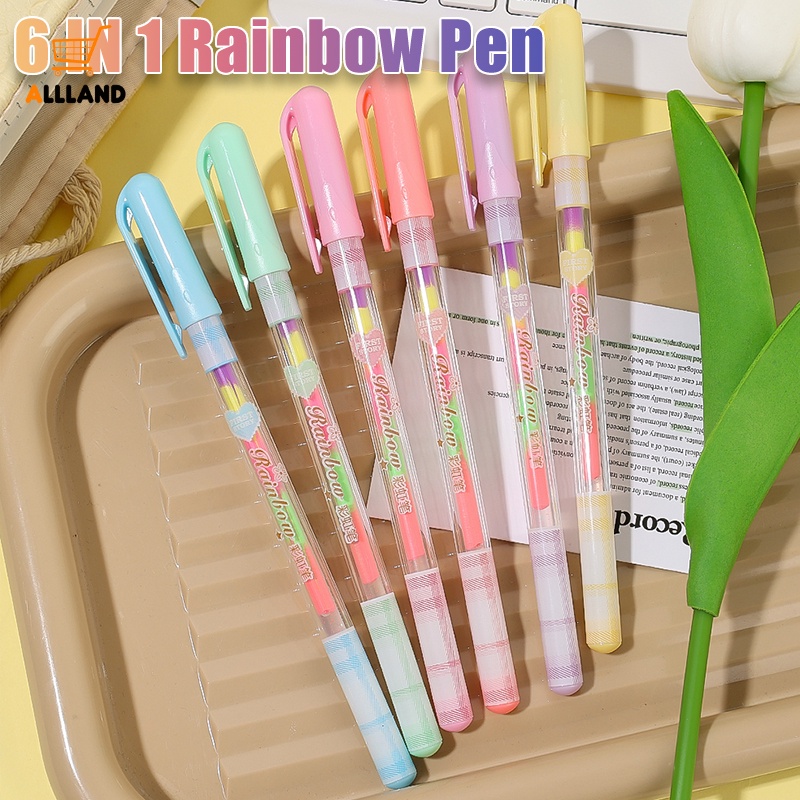 Pulpen 6in1 Rainbow Watercolor/Album Dekorasi Pastel Stabilo Penanda/Pena Lukisan Berubah Warna Warni