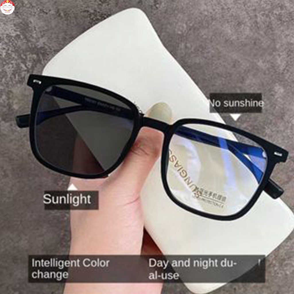 Kacamata Retro Square Anti Blue Light Berubah Warna Sunnies Perlindungan Radiasi Spectacle