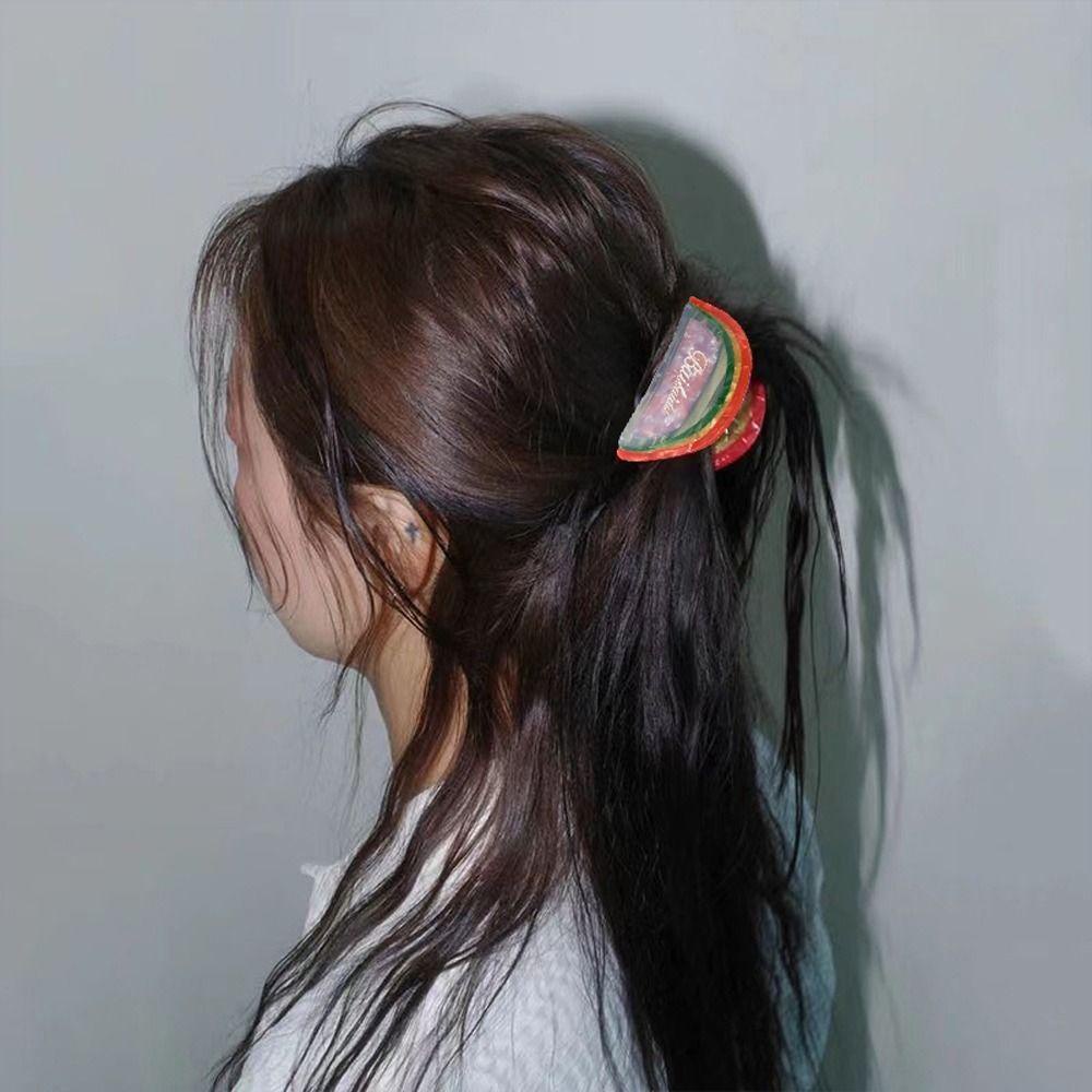 Needway   Rainbow Hair Claw Kreatif Bergaya Ins Patchwork Setengah Bulan Untuk Perempuan Besar Jepit Rambut Bulang Korea Hairgrips Wanita Hair Clip