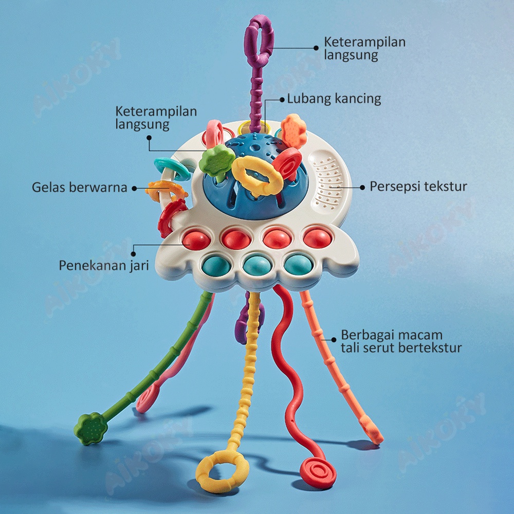 Aikoky Mainan Gigitan Bayi Pop It Teether Bayi Bentuk Gurita Mainan Baby