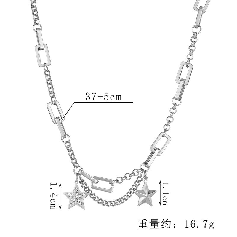 Unik Trendi Influencer Bintang Klavikula Rantai Stainless Steel Hip-Hop ins Bintang Berujung Lima Berlian Kalung Fema