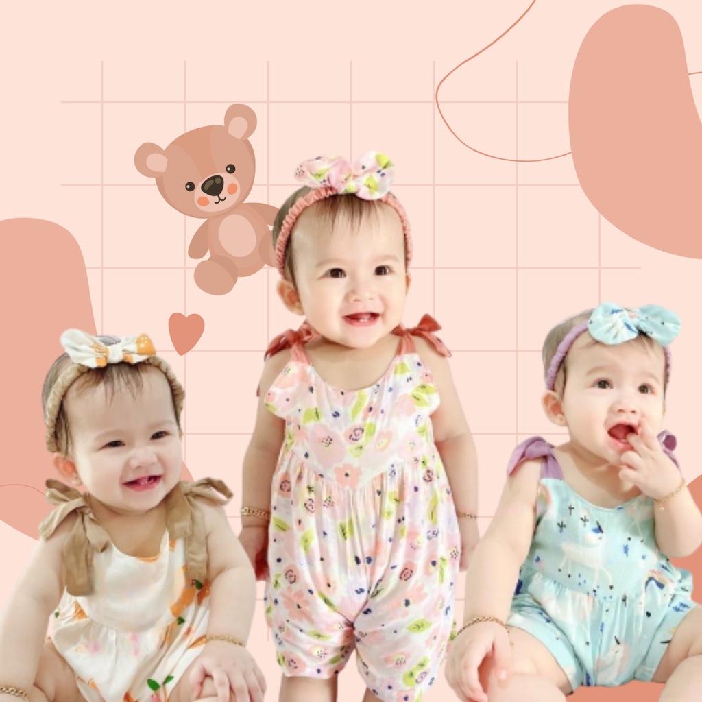 PROMO 7.7 plazababyku JUMPSUIT ANYA setelan anak perempuan jumper bayi motif bunga lucu free headband BUBIBEE