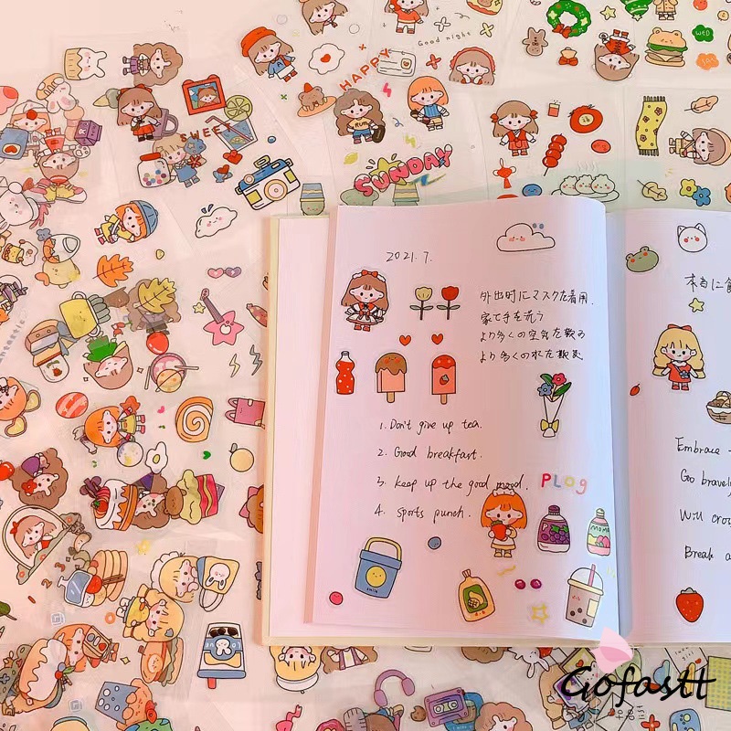 

Bahan Scrapbook Stiker Gadis Lucu DIY Pola Kecil Stiker Cangkir Air Transparan Tahan Air-G