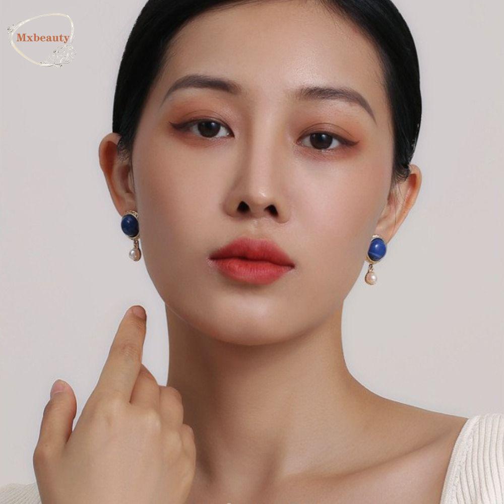 Mxbeauty Anting Danube Biru Tren Baru Retro Mutiara Imitasi Temperamen Pengadilan Gaya Korea Earrings