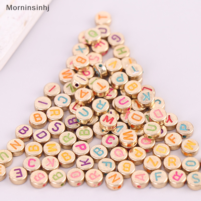 Mornin 100pcs Manik-Manik Akrilik Bulat 4x7mm Huruf Perunggu Manik Longgar Spacer Beads id