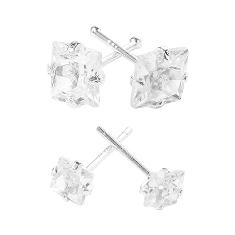 NEEDWAY Anting Pejantan Persegi Perak Trendi Kecil Geometirc Elegan Indah Anting Gaya Korea