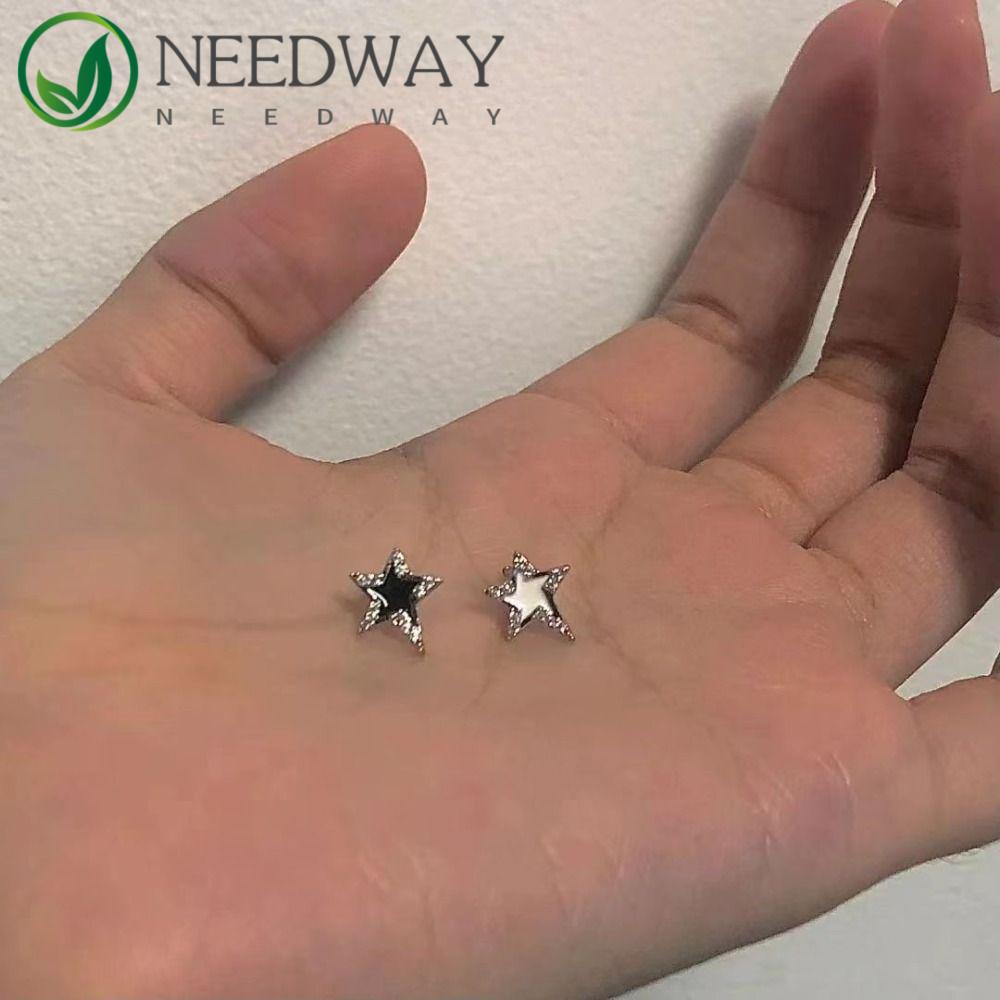 Needway   Pentagram Bintang Stud Anting-Anting Segar Manis Pesta Fashion Desain Zirkon Telinga Stud Temperamen Lady Peri Telinga Tulang Kuku