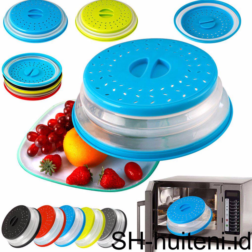 Microwave Oven Penutup Makanan Portable Anti Cipratan Lipat Warna Solid Pengganti Dapur Rumah Keranjang Tiris Buah