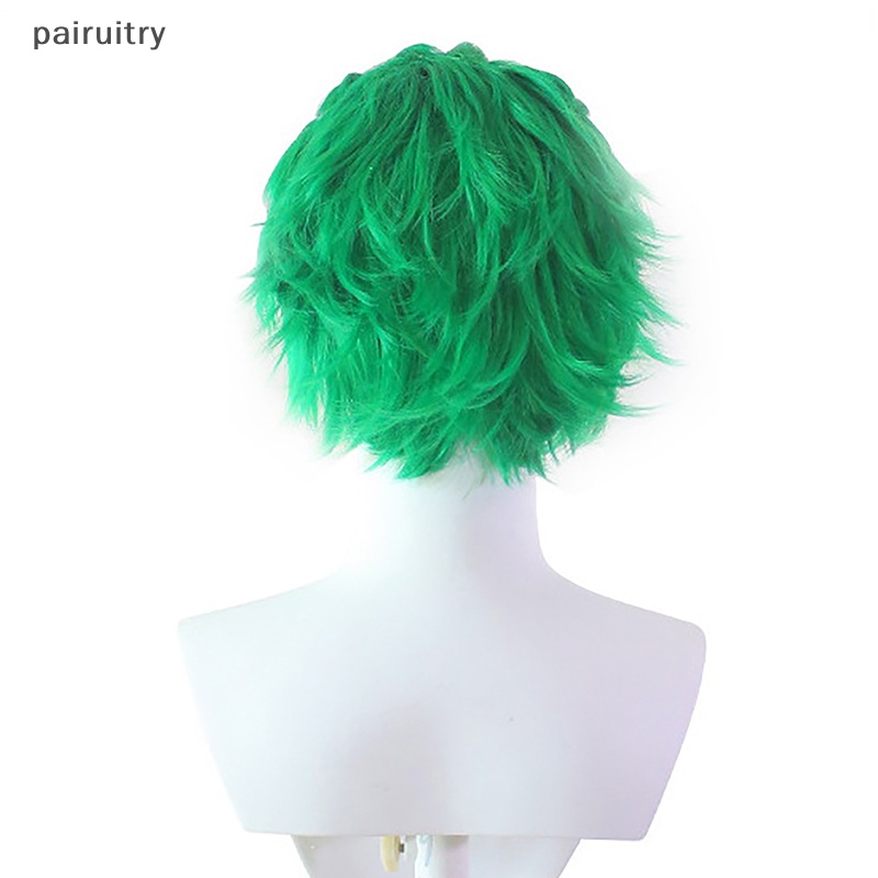 Wig PRT Anime One Piece Licin-Belakang Hijau Lapis Pendek Roronoa Zoro Cosplay Wig PRT