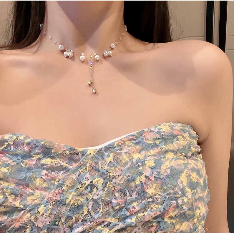 Kalung Pasangan Kupu-Kupu Hati Elegan Mutiara Rantai Choker Liontin Necklace Untuk Wanita Fashion Perhiasan Aksesoris