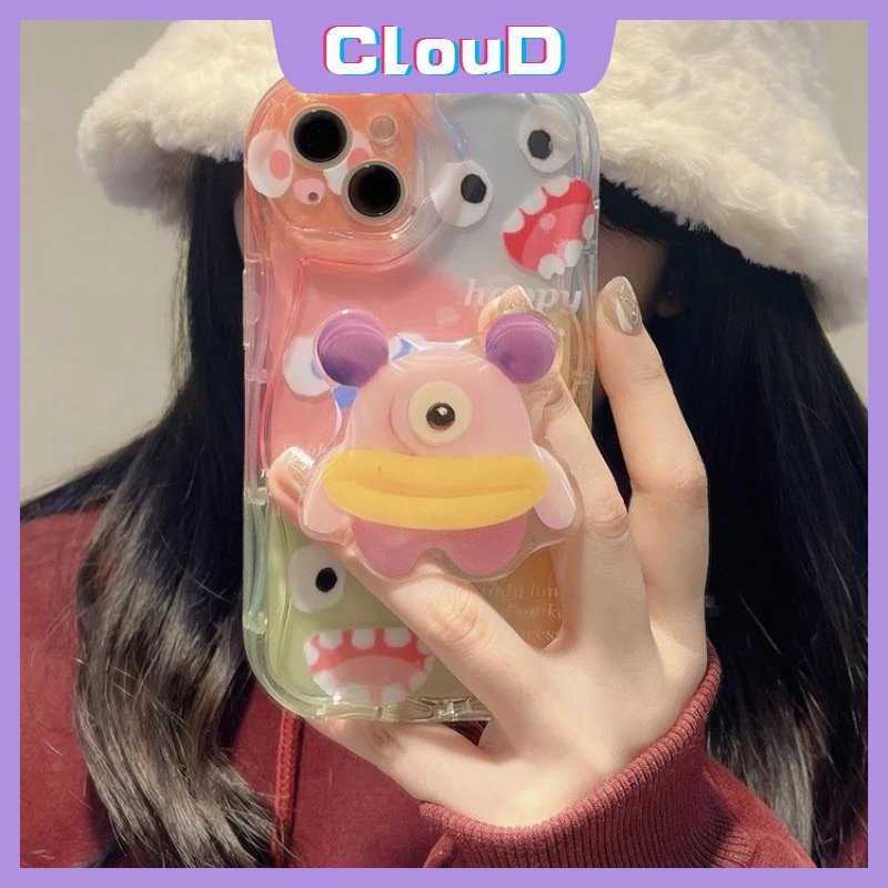 Casing Untuk Redmi 9T 9 10A A1 10 9A 10C A2 9C NFC Redmi Note12 9 11s 11 8 10s 10 Pro Max POCO M3 3D Wavy Curved Edge Soft Color Cute Monster Kecil Kartun Bracket Case Cover