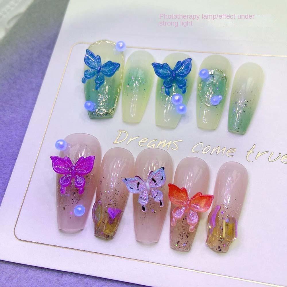 AUGUSTINA Agustina Dekorasi Kuku Kupu-Kupu Fashion Korea Lampu UV Variable Manicure Aksesoris Hiasan Kuku Ins Gaya 3D Nail Art Drills