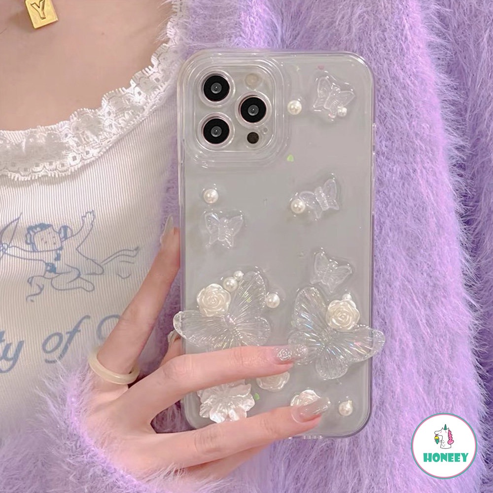 Casing Ponsel Gel Kupu-Kupu Bening Glitter 3D Untuk iPhone 11 Pro Max13 12 14 Pro Max XR X Xs Max7 8 Plus SE Lembut TPU Penutup Belakang