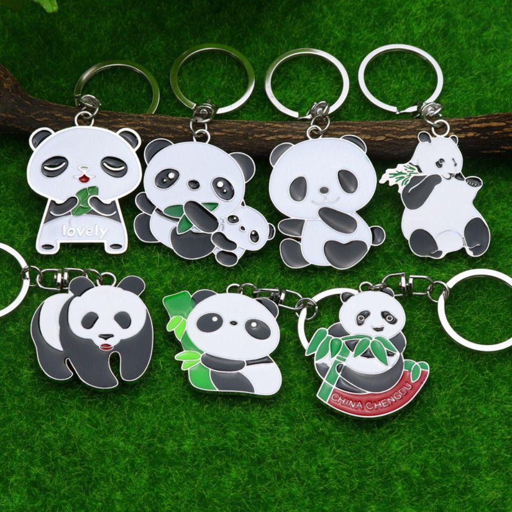 QUINTON Panda Gantungan Kunci Mobil Kreatif Kartun Untuk Wanita Pria Car Key Holder Jewelrys Ornamen Phone Charm Handbag Charms Panda Key Chain