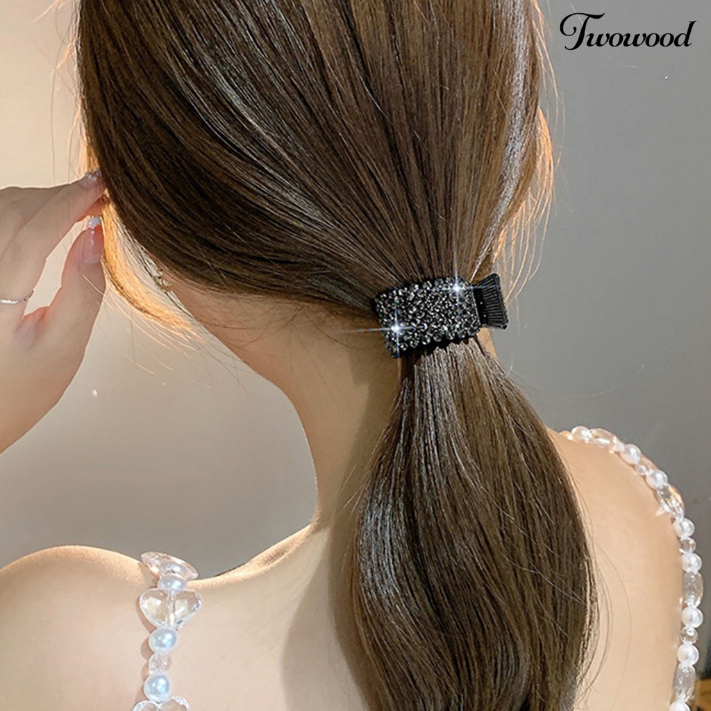 Twowood Wanita Jepit Rambut Non-slip Mengkilap Berlian Imitasi Glitter Bentuk Bulat Stabil Fix Ponytail Headpiece Tinggi Ponytail Rhinestone Hair Clip Aksesoris Rambut