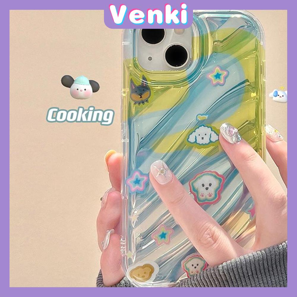 VENKI - Untuk iPhone 11 iPhone Case Laser Reflektif Bening Phone Case TPU Soft Shockproof Airbag Case Cute Gradient Puppy Kompatibel dengan iPhone 14 13 Pro max 12 Pro 7Plus 8Plus