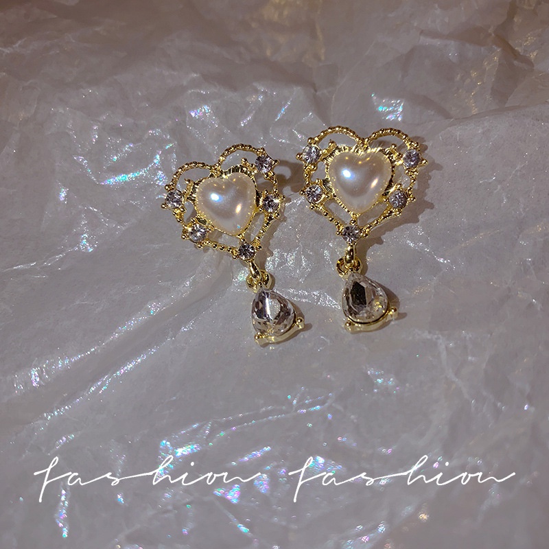 3pasang /set Anting Tusuk Mutiara Hati Emas Zirkon Kristal Menjuntai Earring Untuk Wanita Fashion Perhiasan Aksesoris