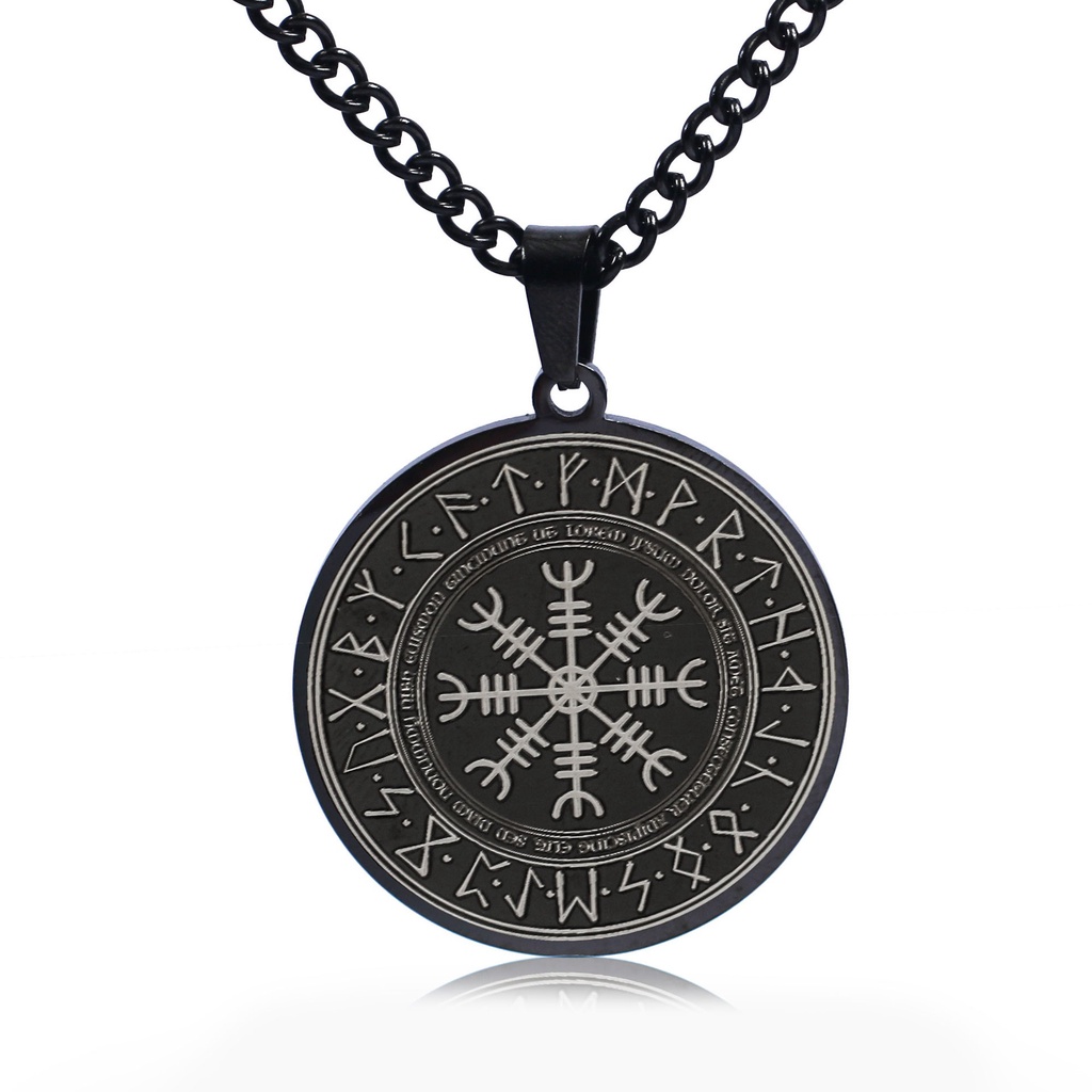 [Kalung X C] New Gold &amp; Silver Hip-hop Punk Retro Odin Rune Circle ​Tpendant Kalung Anti Karat Untuk Perhiasan Hadiah Liburan Pria Dan Wanita