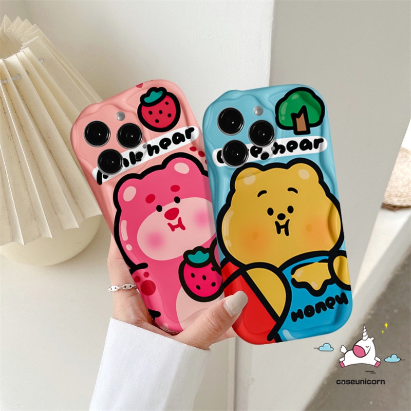 Casing Winnie The Pooh Lucu Untuk Redmi A2 10 9 A1 10C 9T 9C NFC 9A 10A Redmi Note12 8 9 11 10s 10 11s Pro Max POCO M3 3D Wavy Curved Edge Kartun Strawberry Bear Manyo Tpu Lembut Sarung