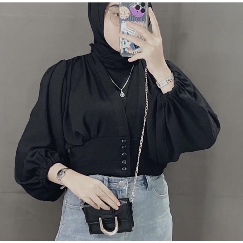 BEFAST - ZSO OOTD WANITA BLOUSE ERISA / MAURIN TOP BLOUSE / Outer Blouse V-neck Model Terbaru / Fashion kekinian Wanita Remaja / Outfit Daily Wanita Hijab / Blouse Crop Lengan Panjang Trendy / Outer Remaja ABG Terlaris