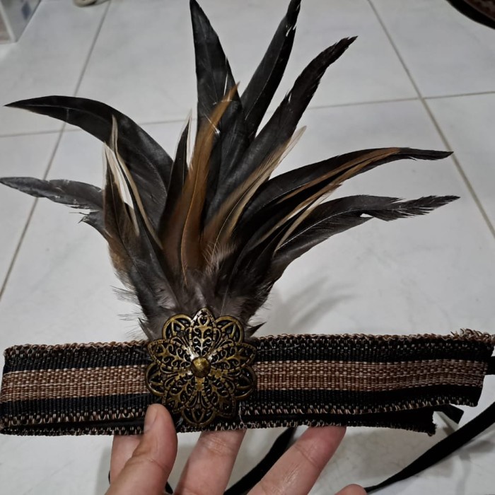 topi adat papua bulu anak / topi tari bulu anak / topi tari dayak anak - Cokelat