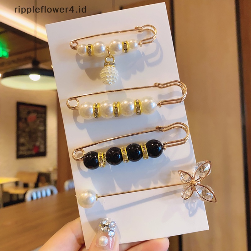 {rippleflower4.id} 4/6pcs Set Bros Pakaian Wanita Mutiara Berlian Imitasi Bros Rok Jeans Pinggang Tetap Pakaian Pinggang Gesper Klip Pengencang Pinggang Pin Diy Aksesoris~