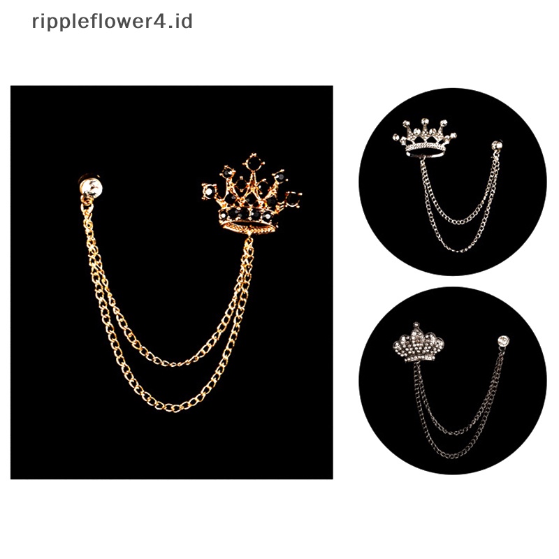 {rippleflower4.id} Baru Fashion Mahkota Bros Berlian Imitasi Rumbai Rantai Kerah Pin Jas Baju Fashion Pakaian Bros Untuk Wanita Pria Aksesoris~