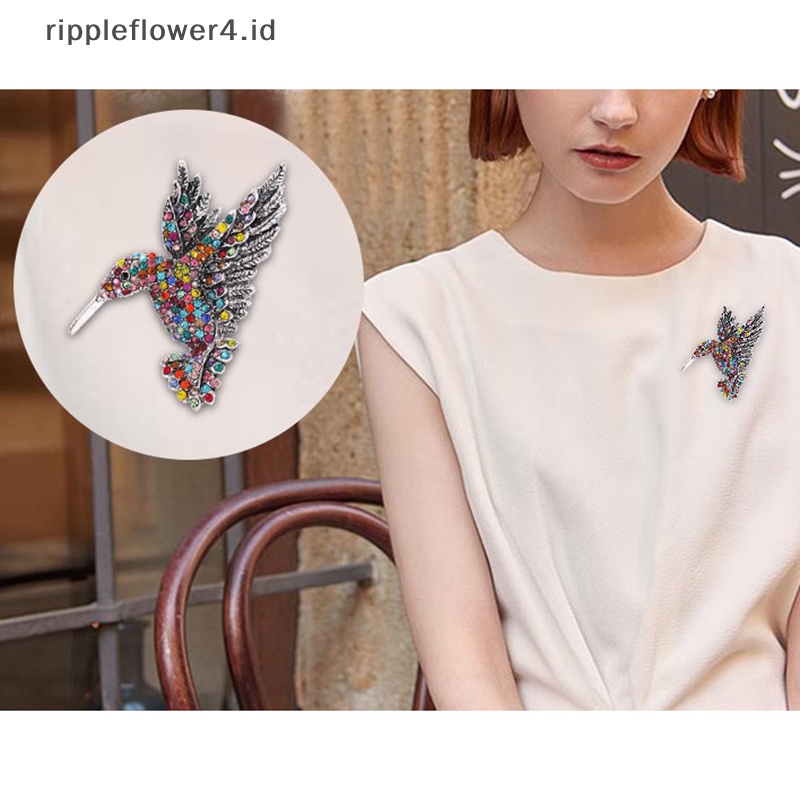 {rippleflower4.id} 1pc Bros Hummingbird Hidup Pin Kristal Berlian Imitasi Hewan Burung Aksesori  ~