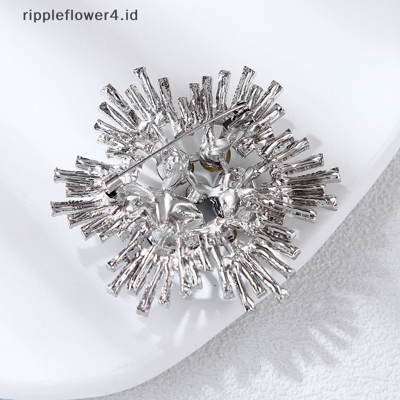 {rippleflower4.id} Bros Bunga Retro Elegan Fashion Pin Kristal Biru Tua Untuk Wanita Pakaian Perhiasan Accessries~