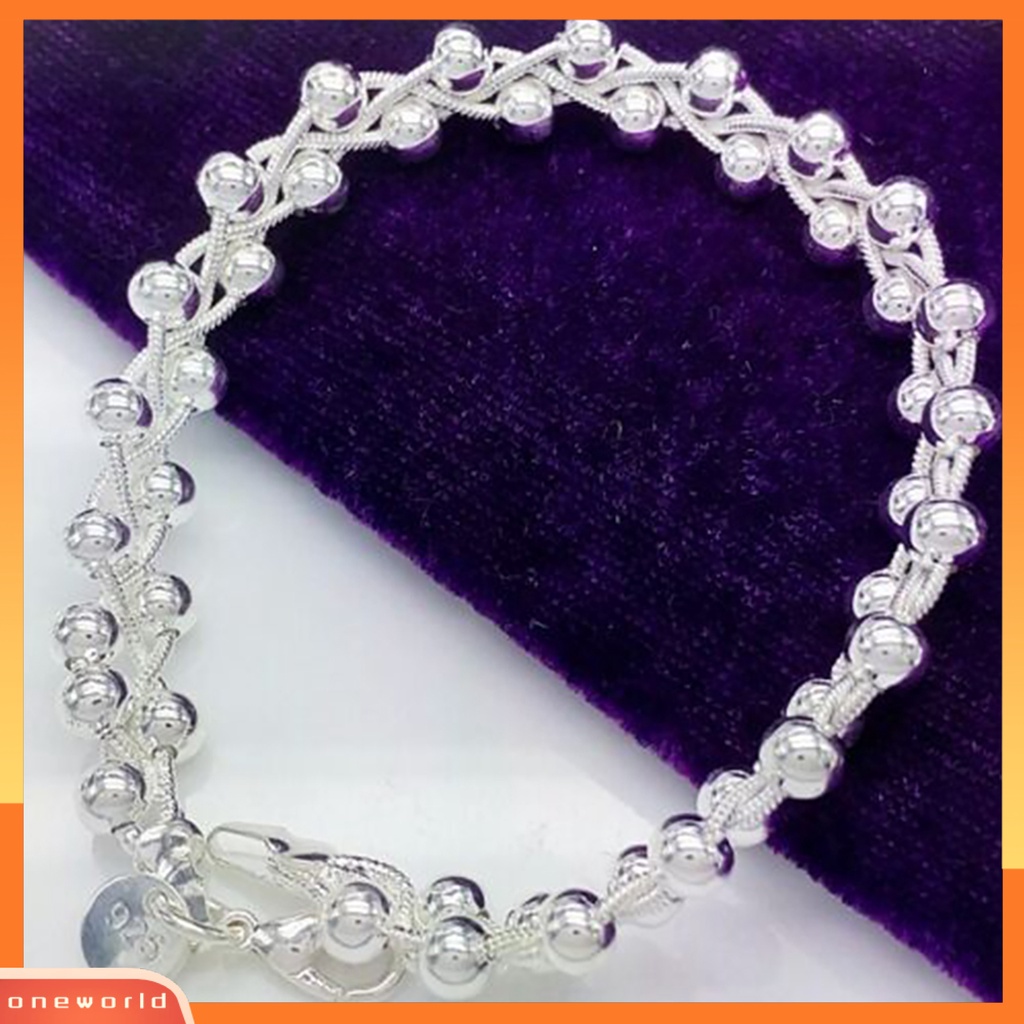 [WOD] Gelang Perak Lapis Fashion Aksesoris Wanita Anyaman Manik-Manik Rantai Bracelet Untuk Pacaran