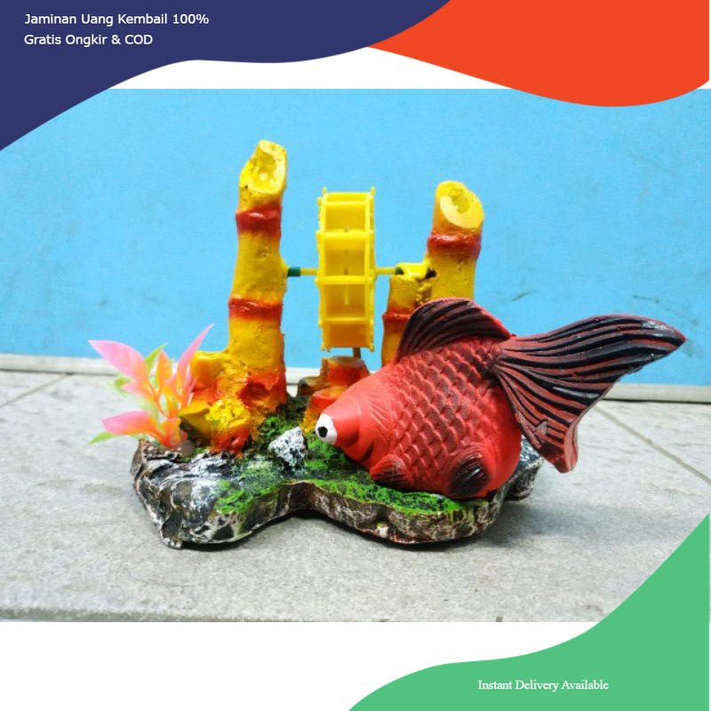 Hiasan aquarium ikan koki dan kincir, dekorasi aquarium ikan mas koki dan kincir, ornamen aquarium i