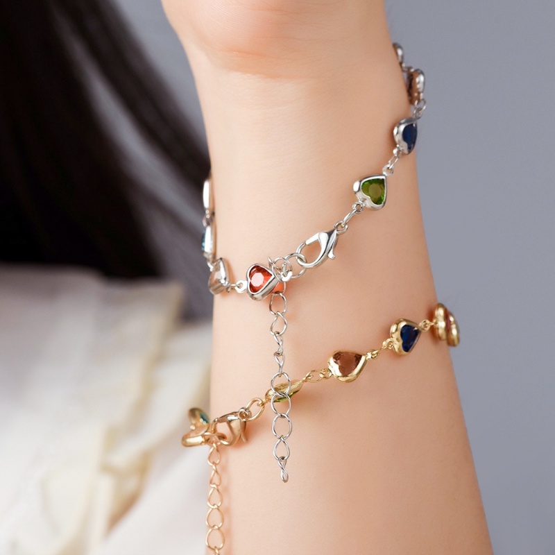 Y2k Aesthetic Cinta Lucu Berbentuk Hati Berlian Imitasi Gelang Wanita Gadis Indah Peri Elegan Warna-Warni Adjustable Bracelets Jewelry
