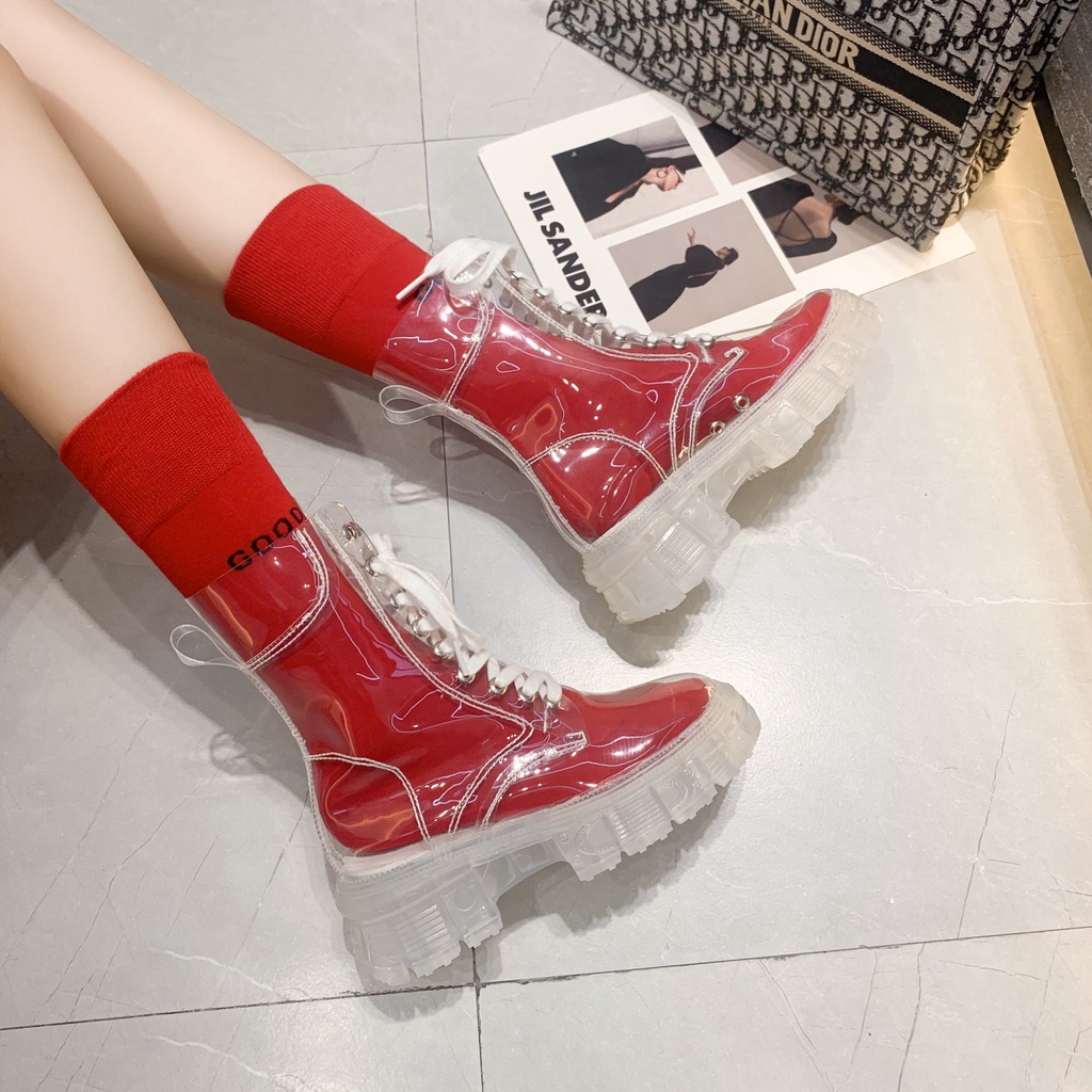 [LC] 1501 Sepatu Wanita Heels Hak 1501 BOOT TRANSPARAN (+ kaos kaki) ELEGAN CANTIK Pesta Kerja Santai Keren Trend Casual Kualitas Bagus Impor