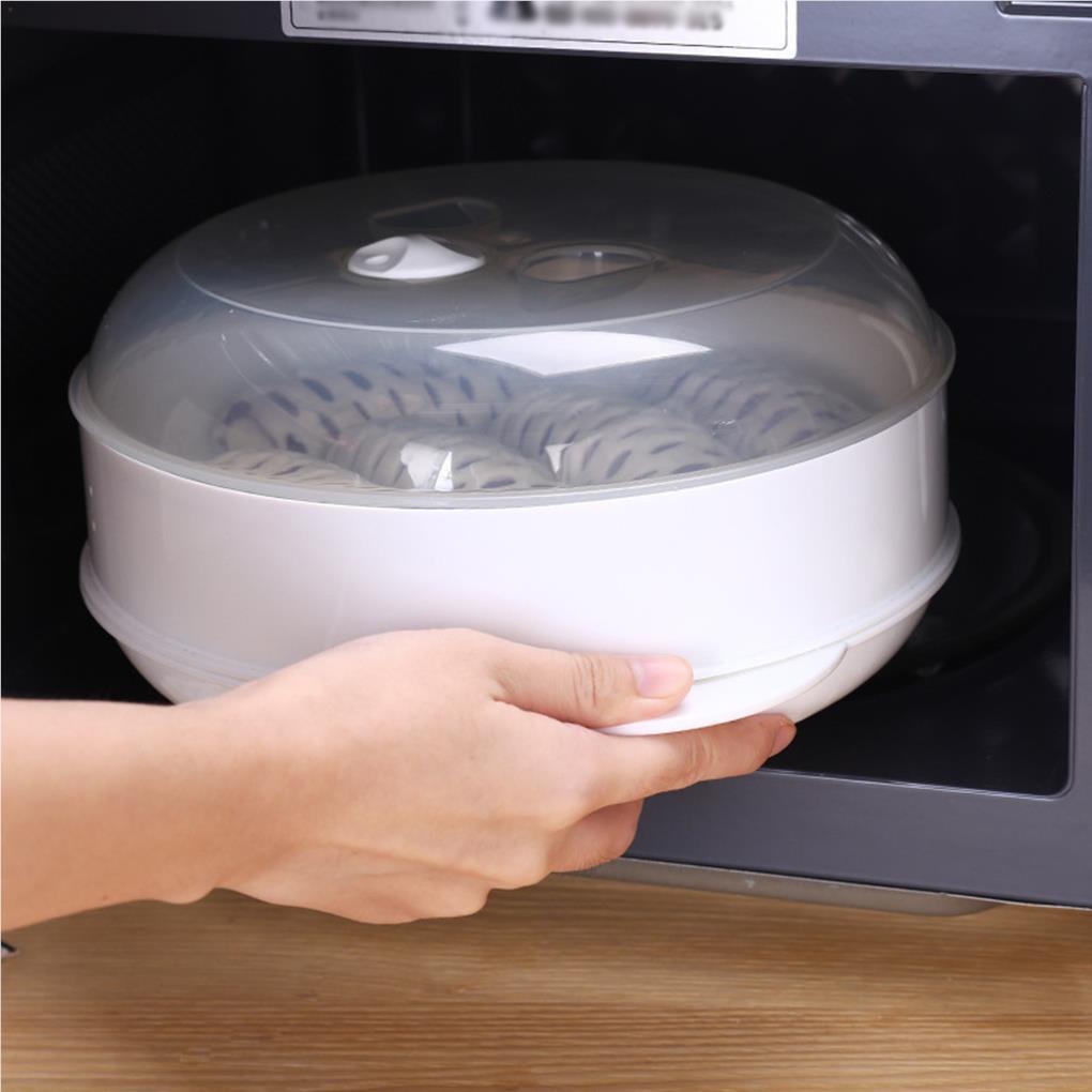 Microwave Oven Steamer Dengan Tutup Transparan Anti Selip Satu Lapis Lubang Bernapas Alat Kukus Putih Alat Dapur Kitchen