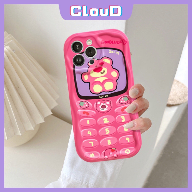 Casing Tombol Telepon Kompatibel Untuk IPhone 6s7 6 8 Plus Se2020 13 12 11 14 Pro Max XR XS X Max Pasangan Kreatif Lucu Beruang Strawberry 3D Bergelombang Melengkung Tepi Kartun Buaya Soft Cover