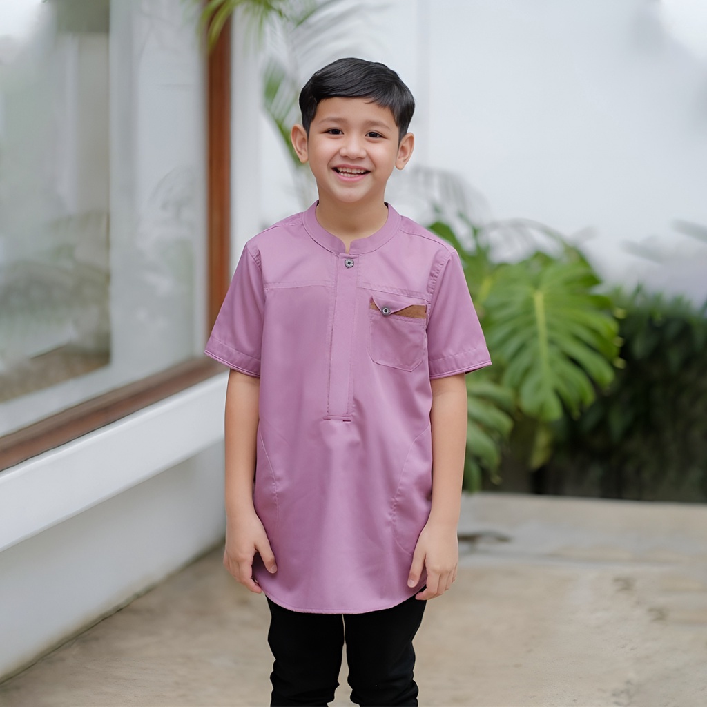 Baju Koko Kurta Anak Laki-laki Terbaru dan Trendi Lengan Pendek Lilac
