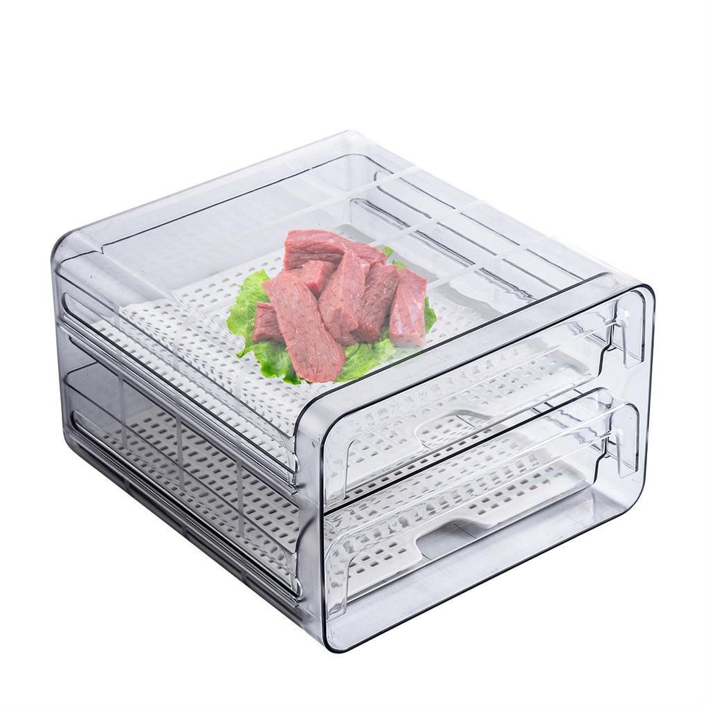 Kotak Penyimpanan Kulkas Stackable Hotel Restoran Sayur Buah Daging Organizer Laci Drainase Holder Case