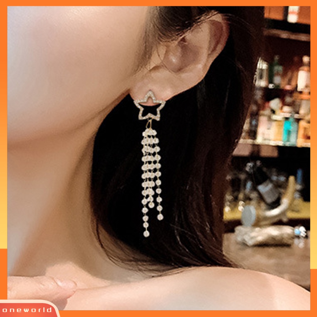 [WOD] 1pasang Lady Menjuntai Anting Mutiara Imitasi Berlian Imitasi Tahan Lama Bunga Rumbai Mewah Drop Earrings Untuk Hadiah