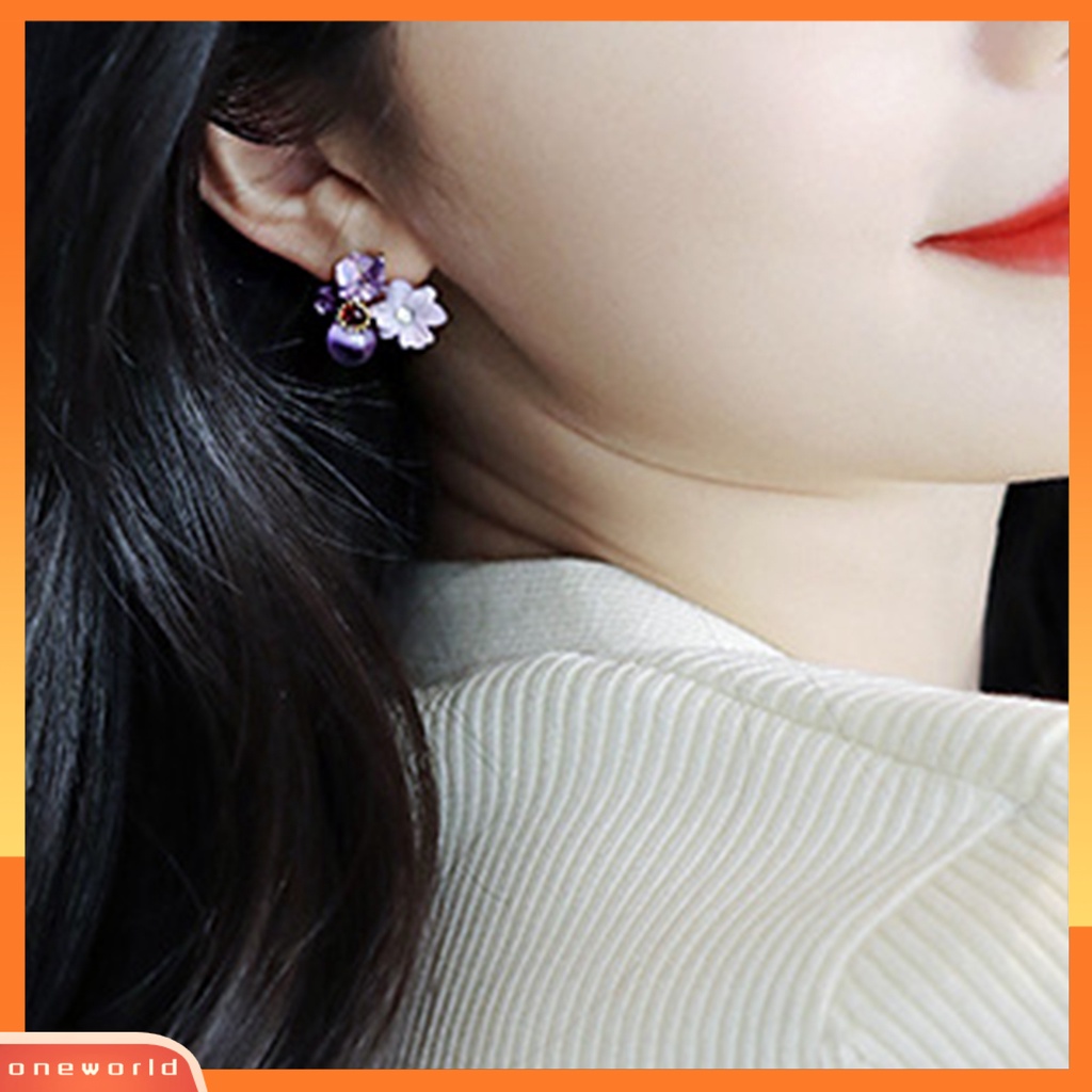 [WOD] 1pasang Wanita Ear Studs Bunga Berlian Imitasi Perhiasan Cubic Faux Crystal Stud Earrings Untuk Pacaran