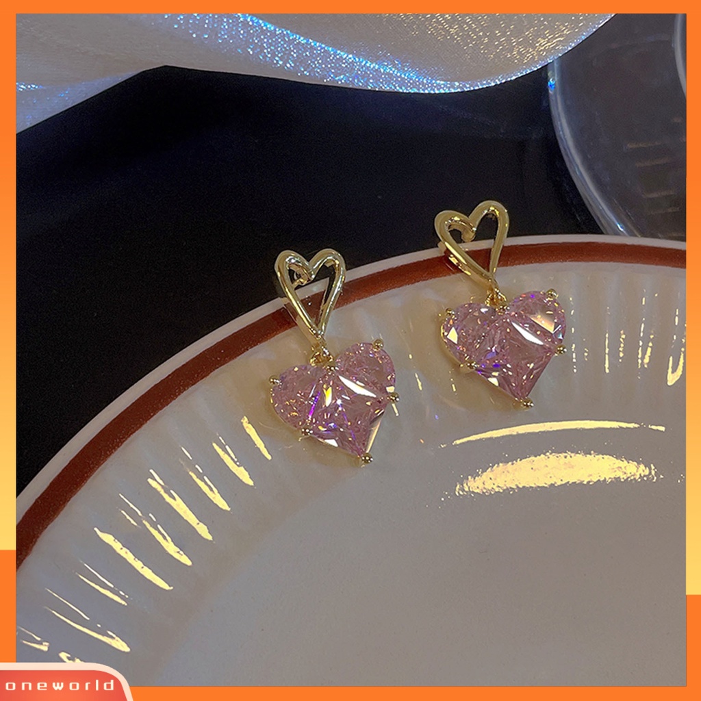 [WOD] 1pc/1 Pasang Kalung Stud Anting Geometris Berkilau Manis Hias Semua Pertandingan Perhiasan Hadiah Aksesori Wanita Kristal Imitasi Cinta Hati Liontin Kalung Telinga Giwang Untuk Pacaran